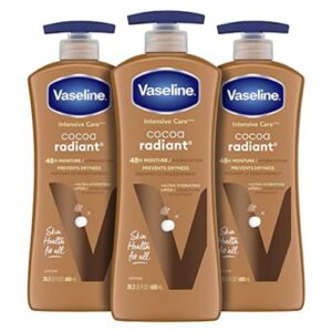 Vaseline Intense Care System Lotion for Dry Skin Cocoa Radiant Lotion Made with Extremely-Hydrating Lipids and Pure Cocoa Butter for a Lengthy-Lasting, Radiant Glow 20.3 oz, Pack of 3
